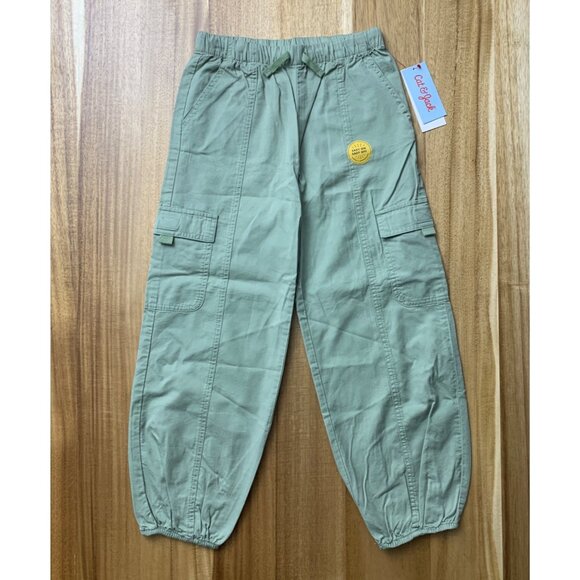 Cat & Jack Kids Green Cargo Jogger Pants Elastic Waist Drawstring Pockets Small - Picture 1 of 10